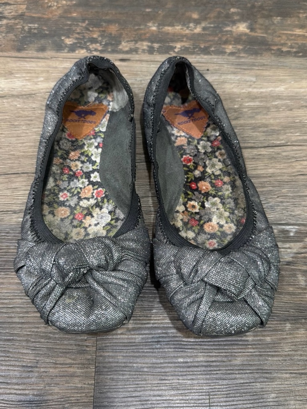 Rocket Dog Metallic Black Floral Insole Bow Ballet Flats